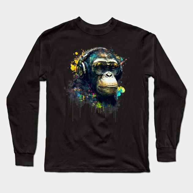 Graffiti DJ Chimp Long Sleeve T-Shirt by Abili-Tees